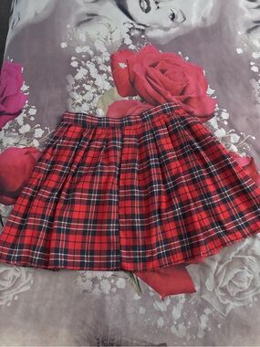 Red Plaid Pleated Skirt - Classic Schoolgirl Style